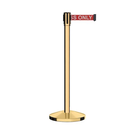 MONTOUR LINE Retractable Belt Barrier Stanchion, 2" Pol.Brass Post  7.5'R.Auth.Belt M530-PB-AUTHRW-75